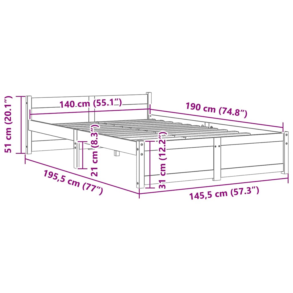 Sengeramme hvit heltre 140x190 cm