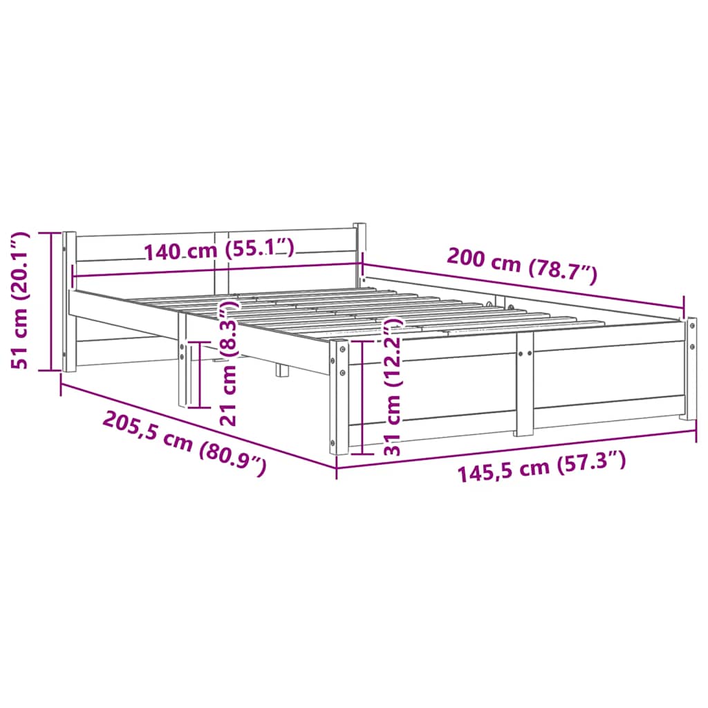 Sengeramme hvit heltre 140x200 cm