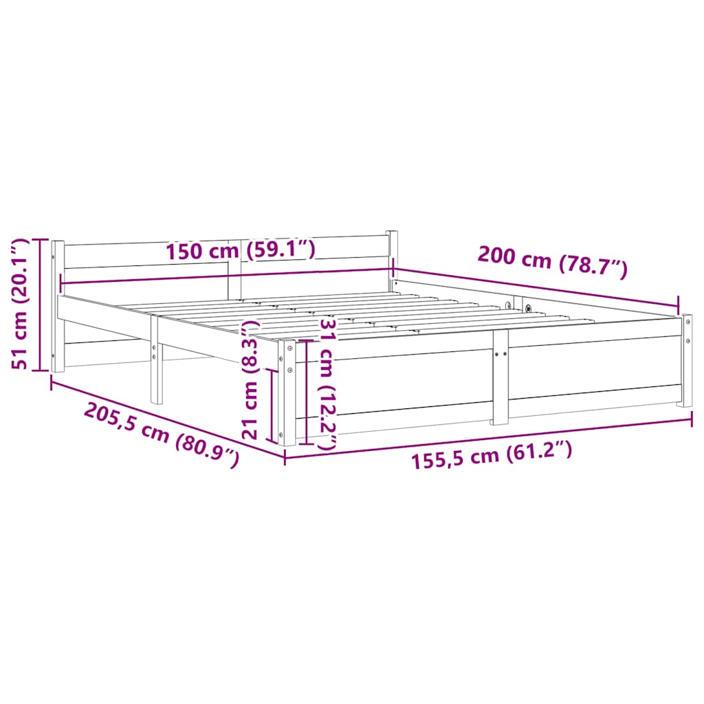 Sengeramme hvit heltre 150x200 cm King Size