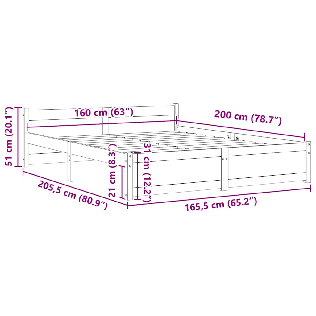 Sengeramme hvit heltre 160x200 cm