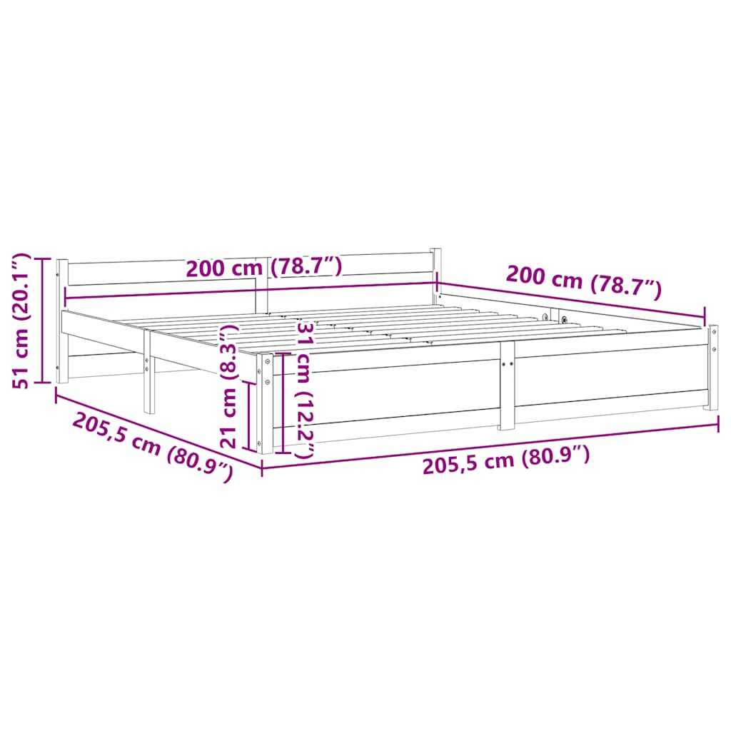 Sengeramme honningbrun heltre 200x200 cm
