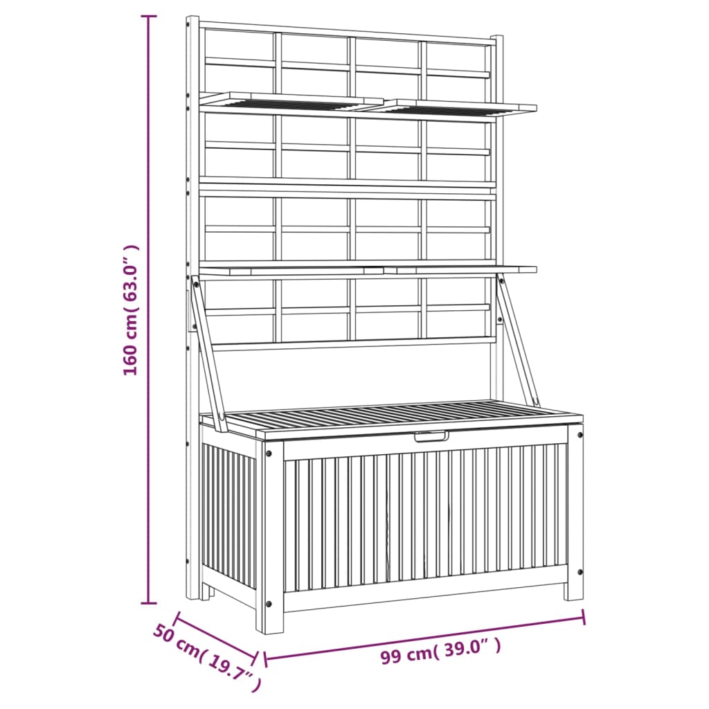 Oppbevaringsboks med espalier 99x50x160 cm heltre akasie