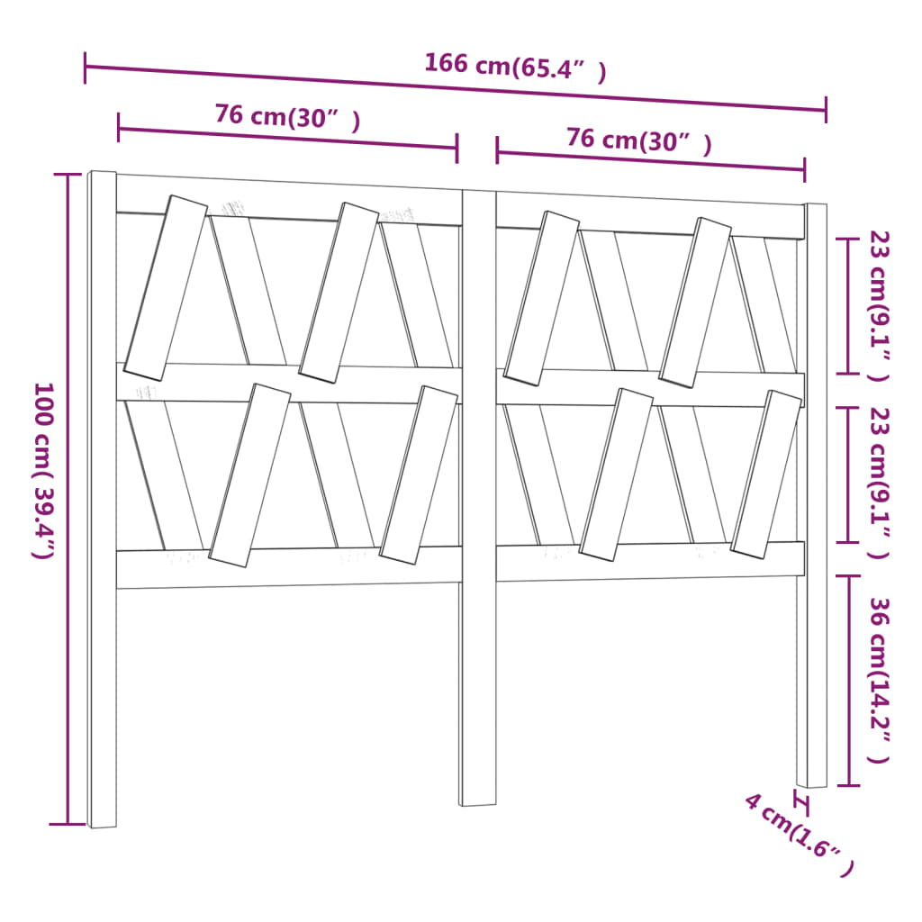 Sengegavl svart 166x4x100 cm heltre furu
