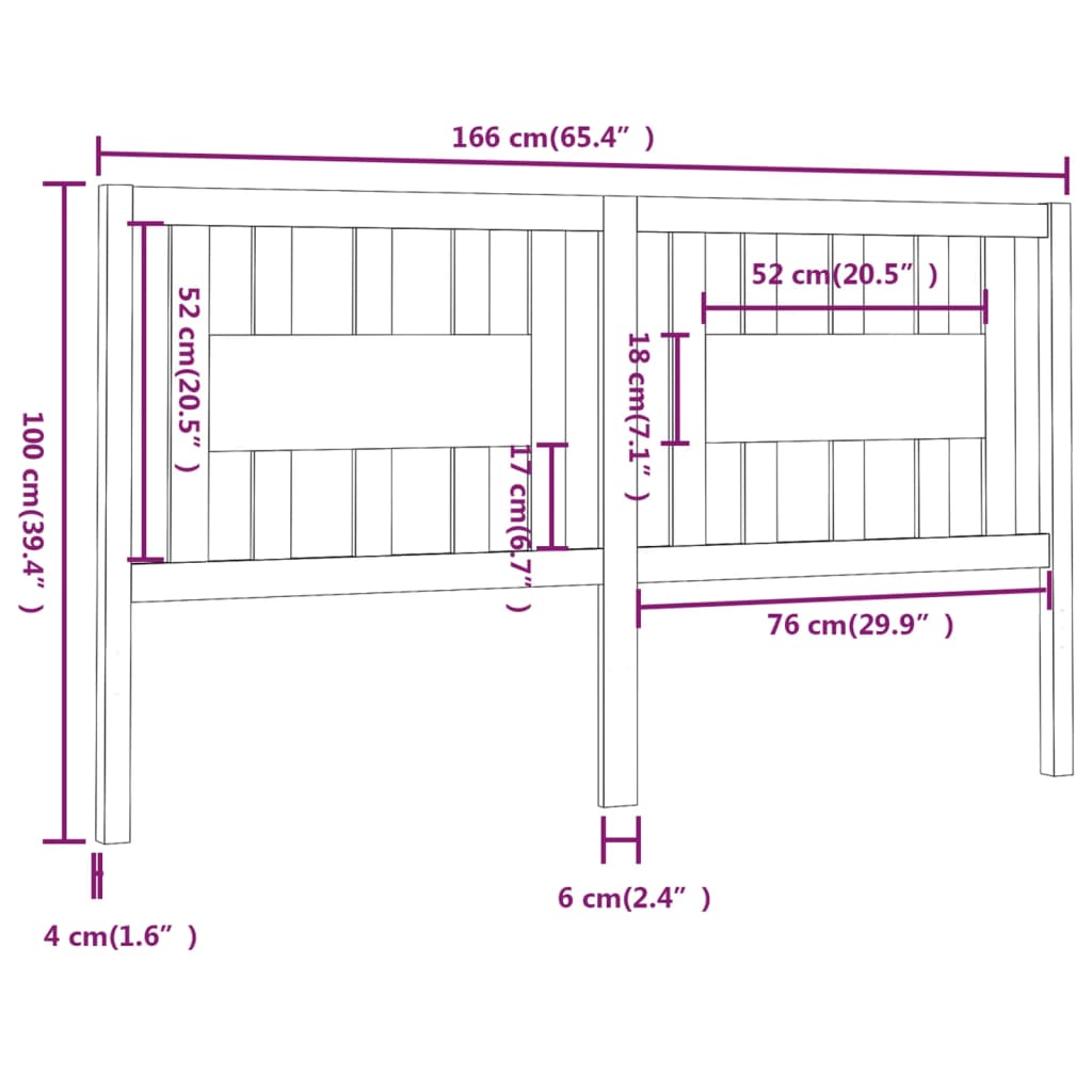 Sengegavl 166x4x100 cm heltre furu