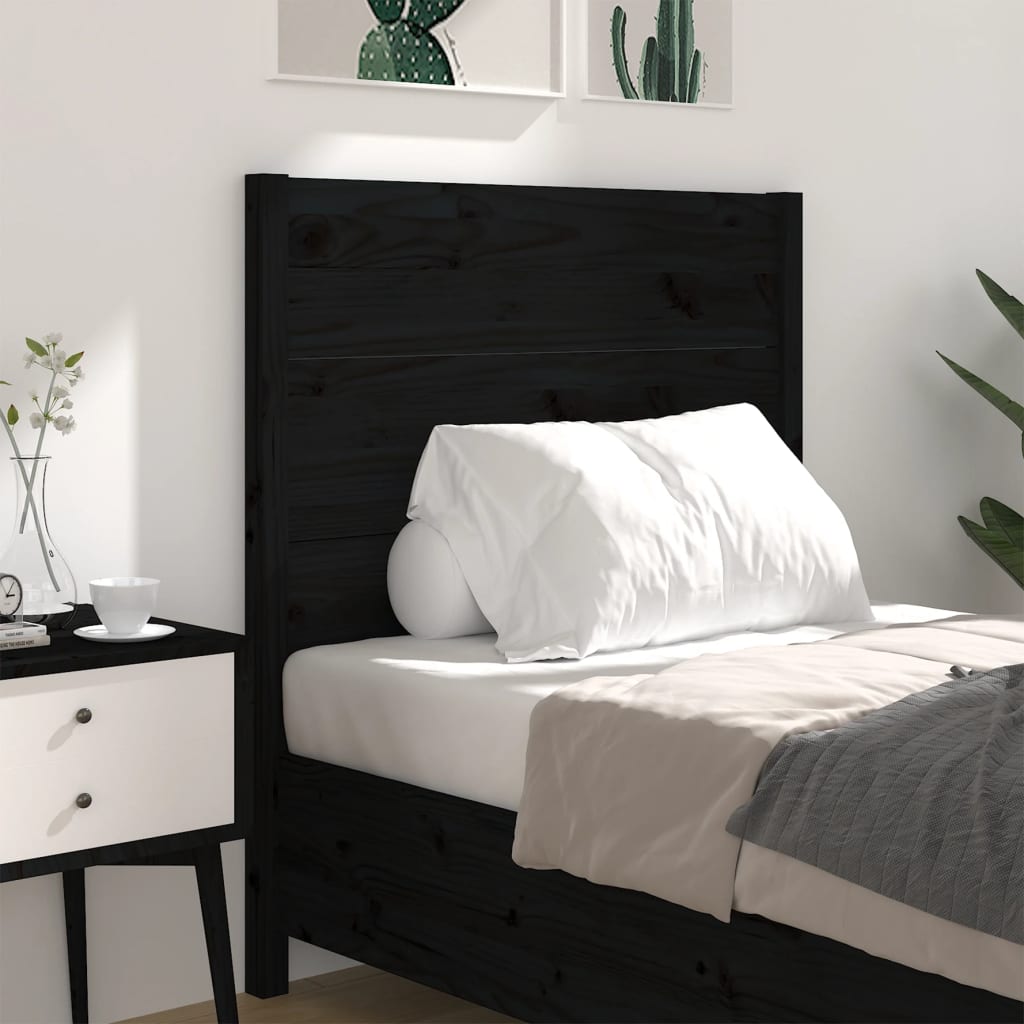 Sengegavl svart 96x4x100 cm heltre furu