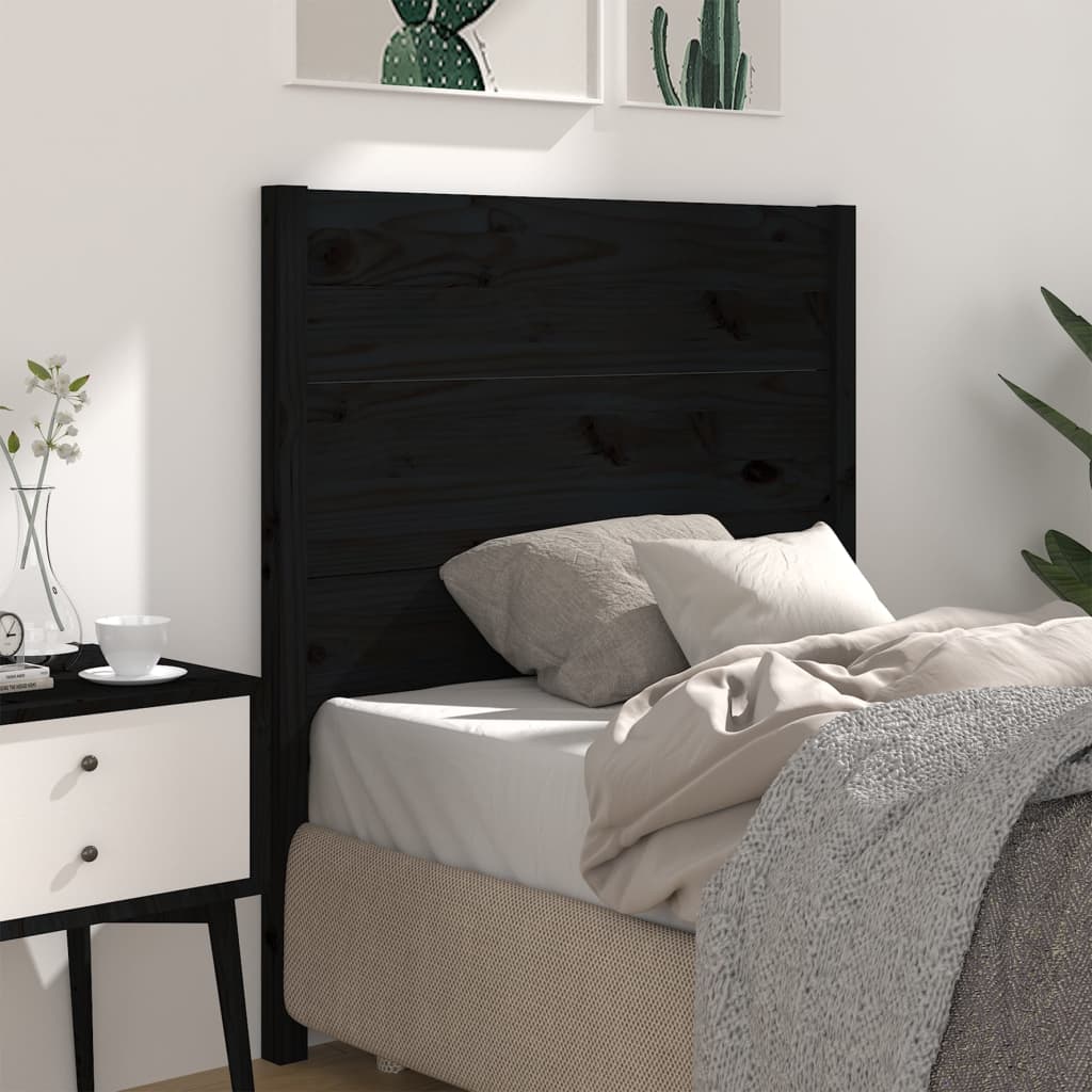 Sengegavl svart 96x4x100 cm heltre furu