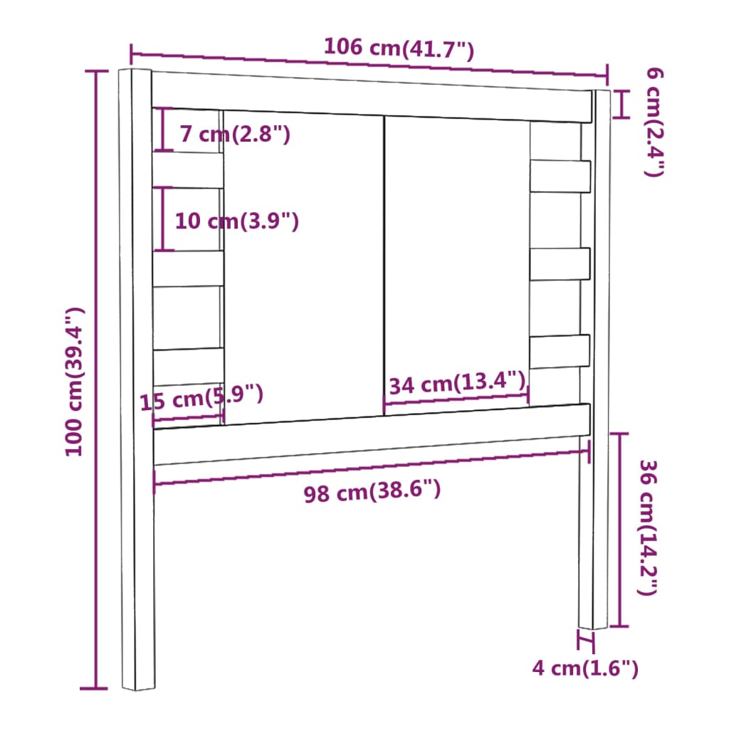 Sengegavl svart 106x4x100 cm heltre furu