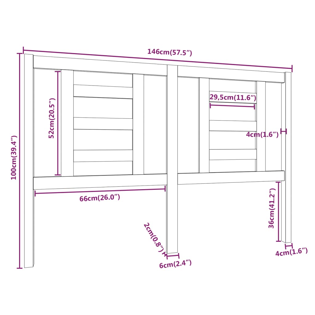 Sengegavl 146x4x100 cm heltre furu