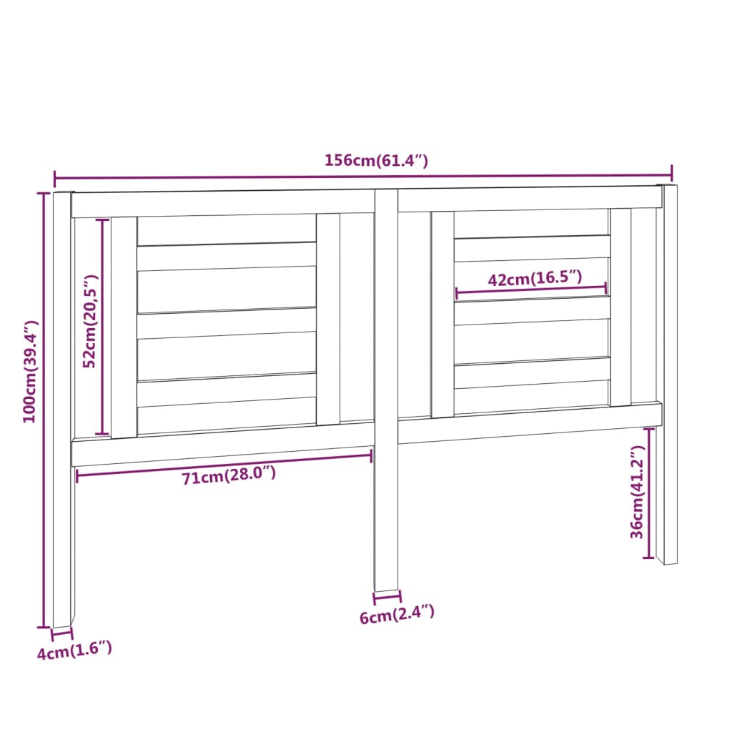 Sengegavl honningbrun 156x4x100 cm heltre furu