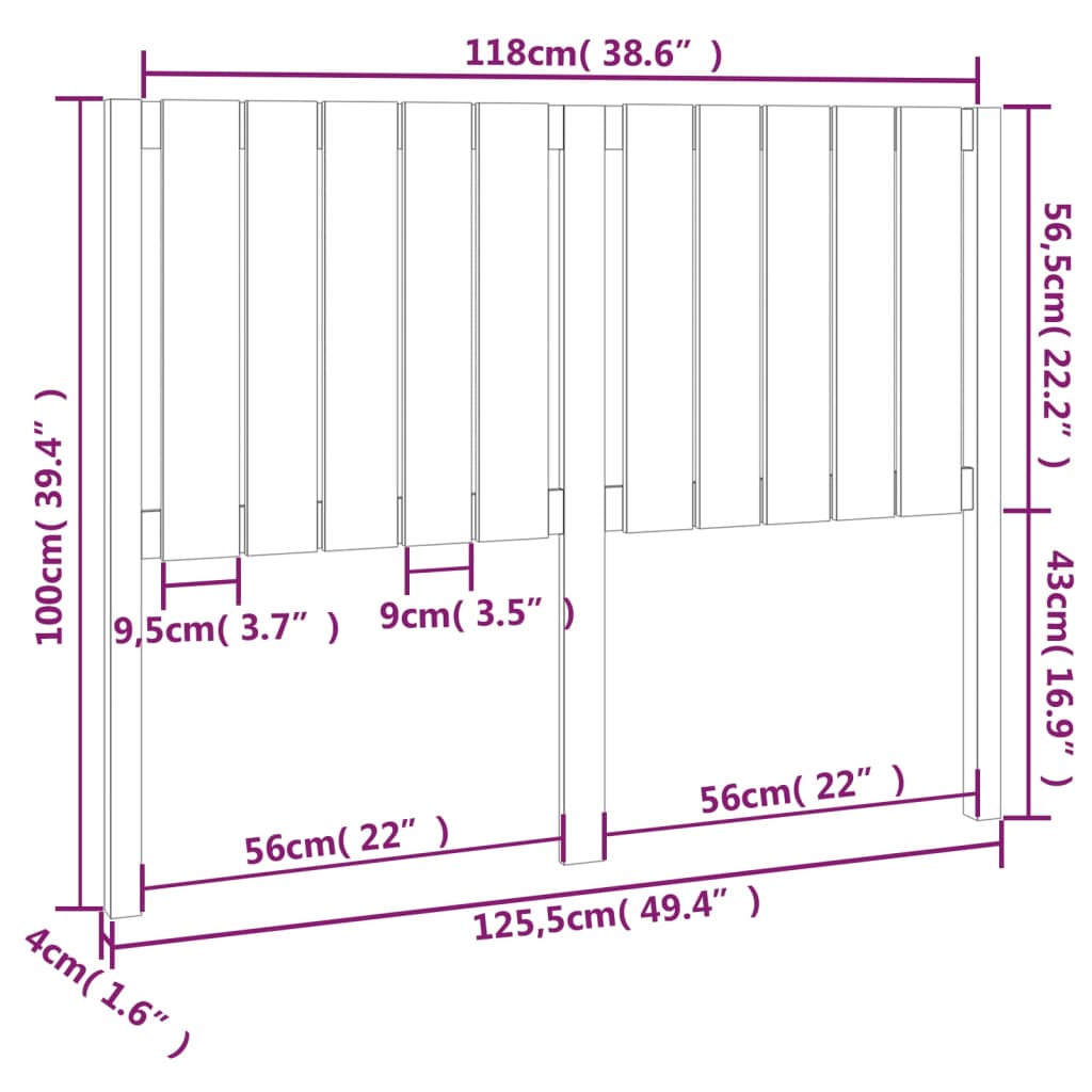 Sengegavl 125,5x4x100 cm heltre furu