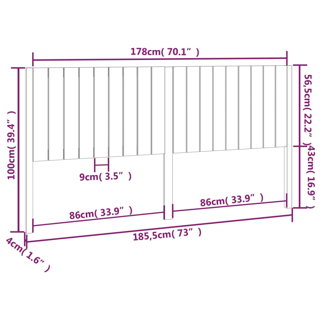 Sengegavl 185,5x4x100 cm heltre furu