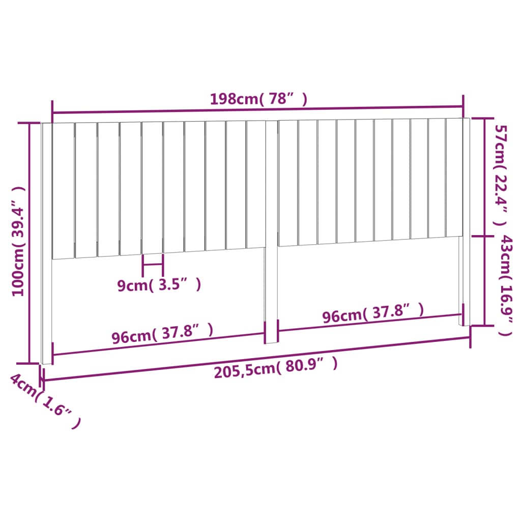 Sengegavl 205,5x4x100 cm heltre furu