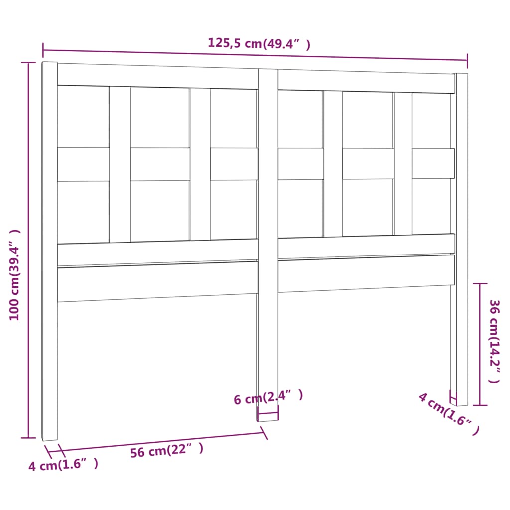 Sengegavl svart 125,5x4x100 cm heltre furu