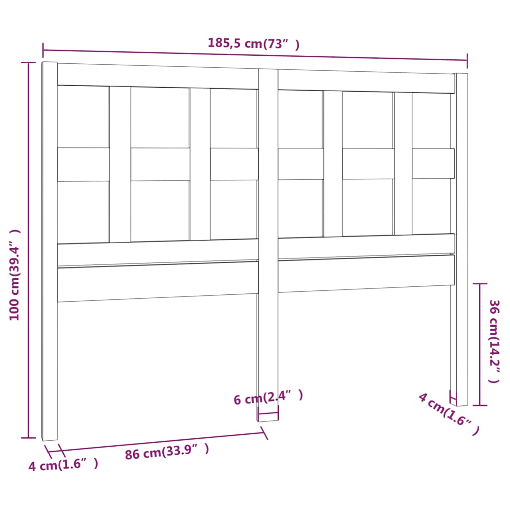 Sengegavl svart 185,5x4x100 cm heltre furu