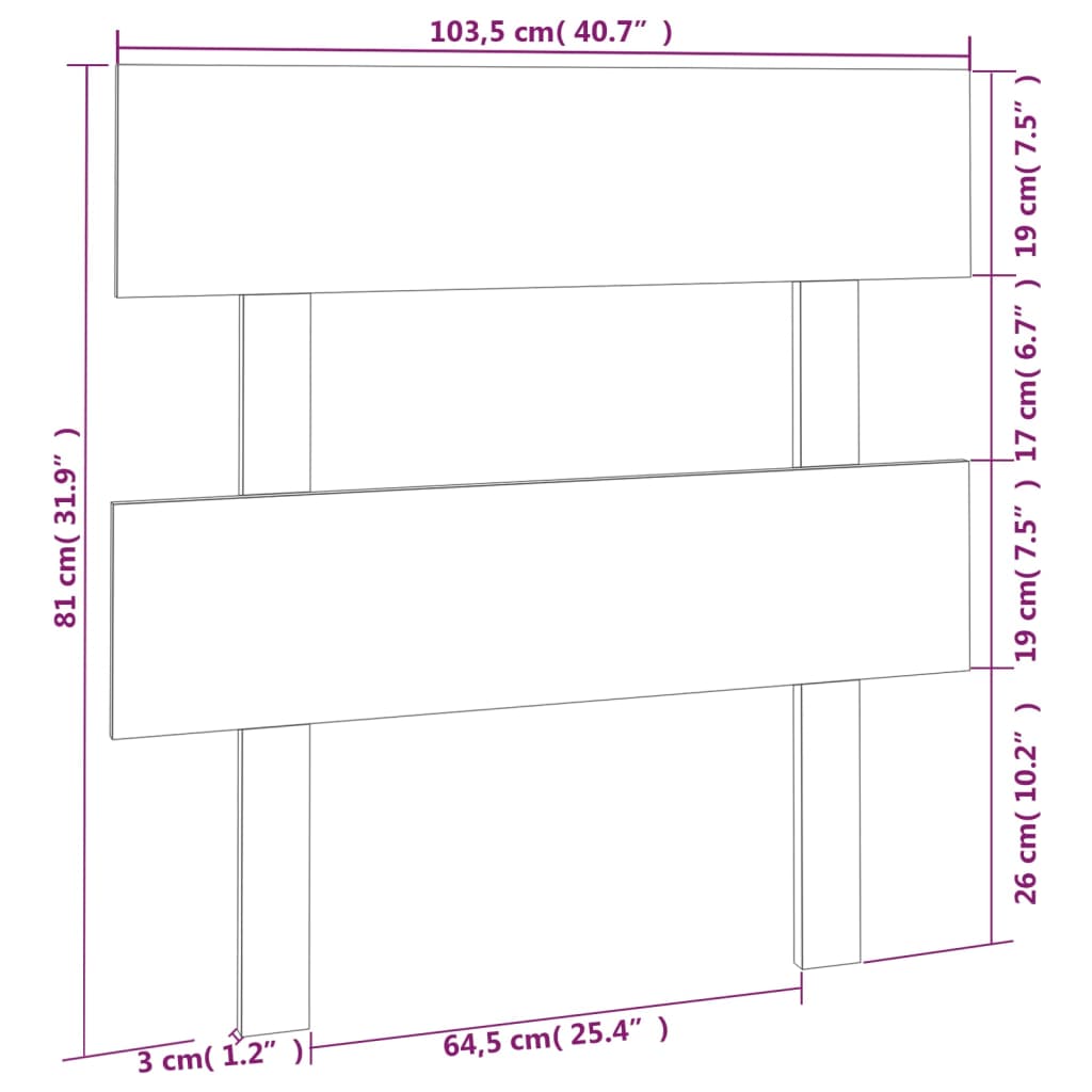 Sengegavl hvit 103,5x3x81 cm heltre furu