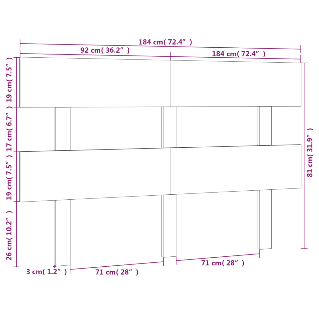 Sengegavl honningbrun 184x3x81 cm heltre furu