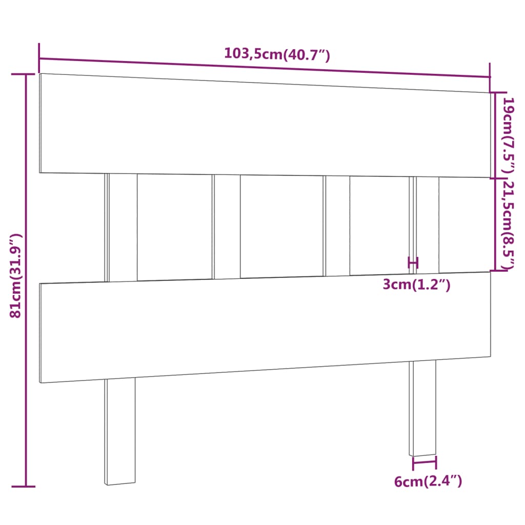 Sengegavl grå 103,5x3x81 cm heltre furu