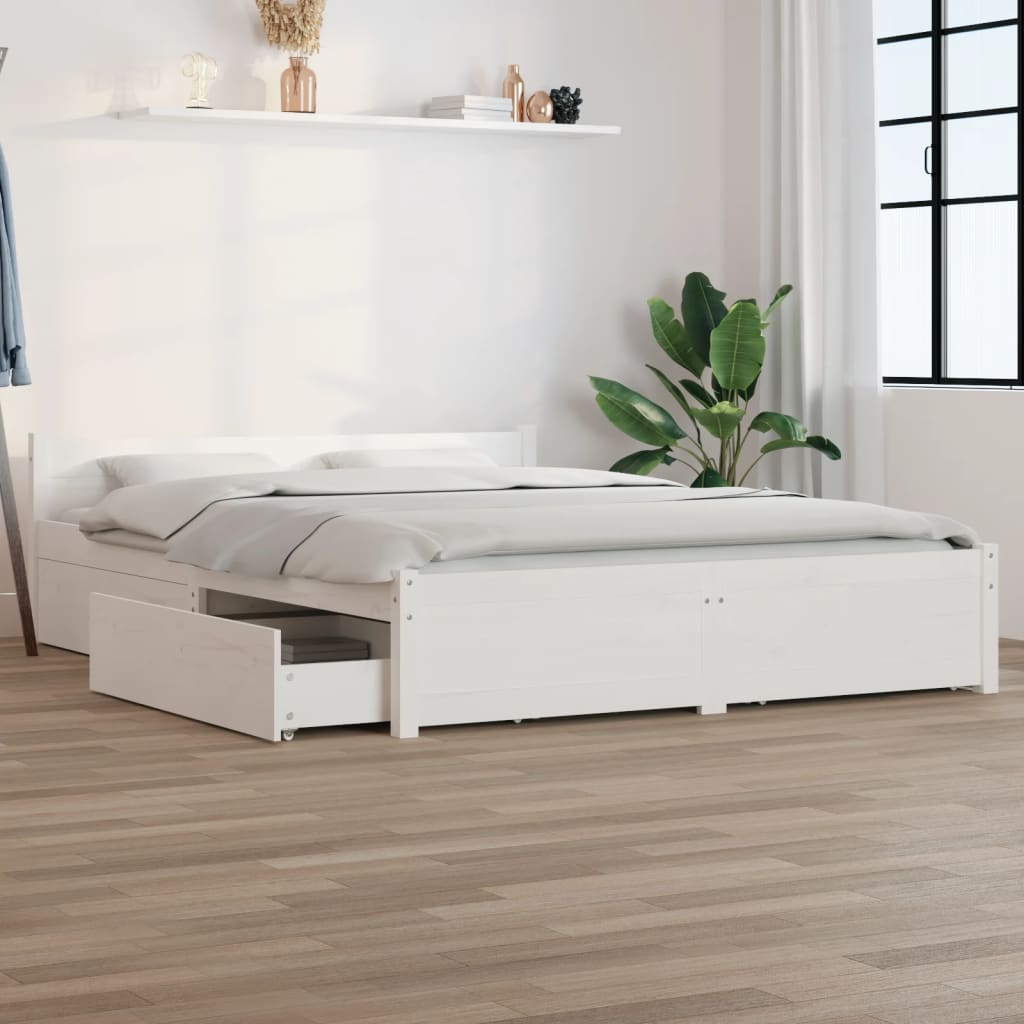 Sengeramme med skuffer hvit 140x190 cm vidaXL