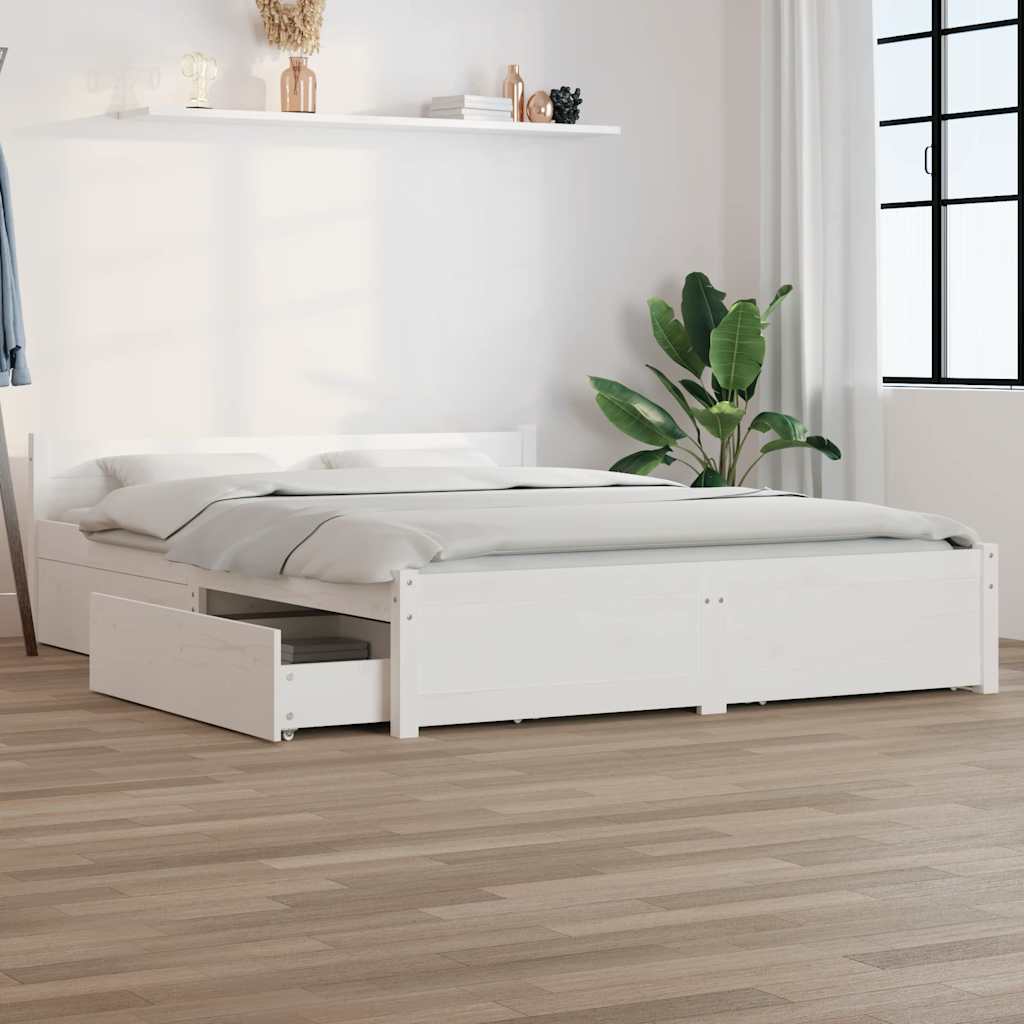 Sengeramme med skuffer hvit 120x200 cm vidaXL
