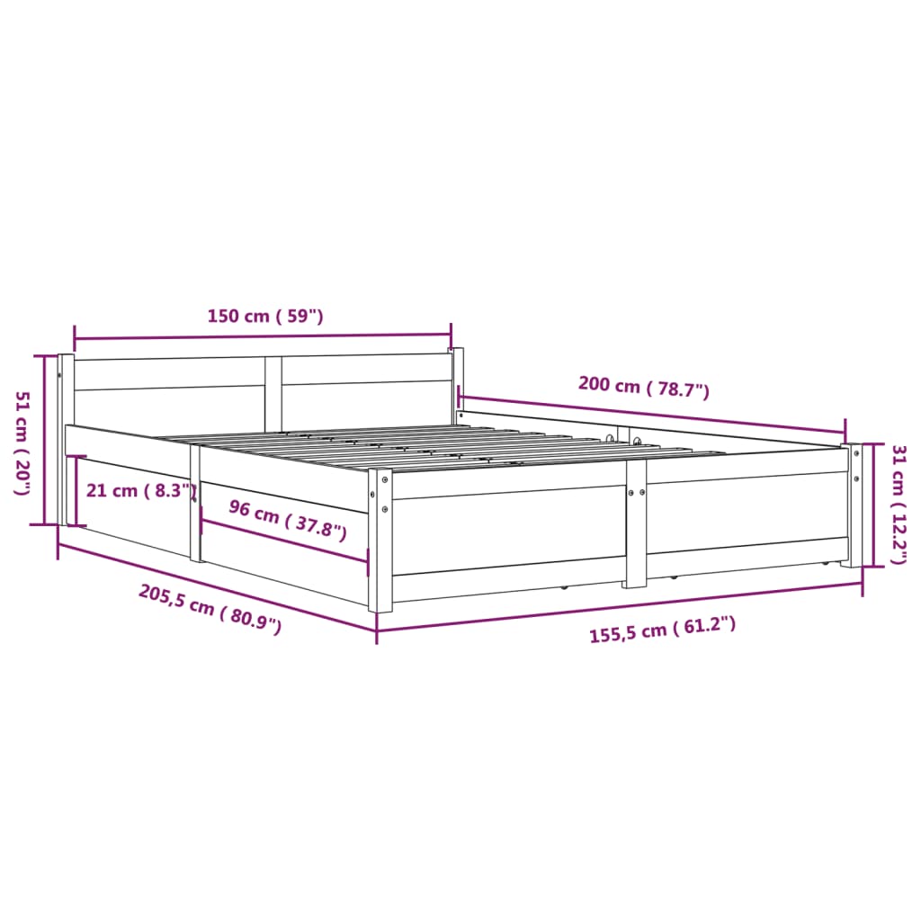 Sengeramme med skuffer 150x200 cm King Size