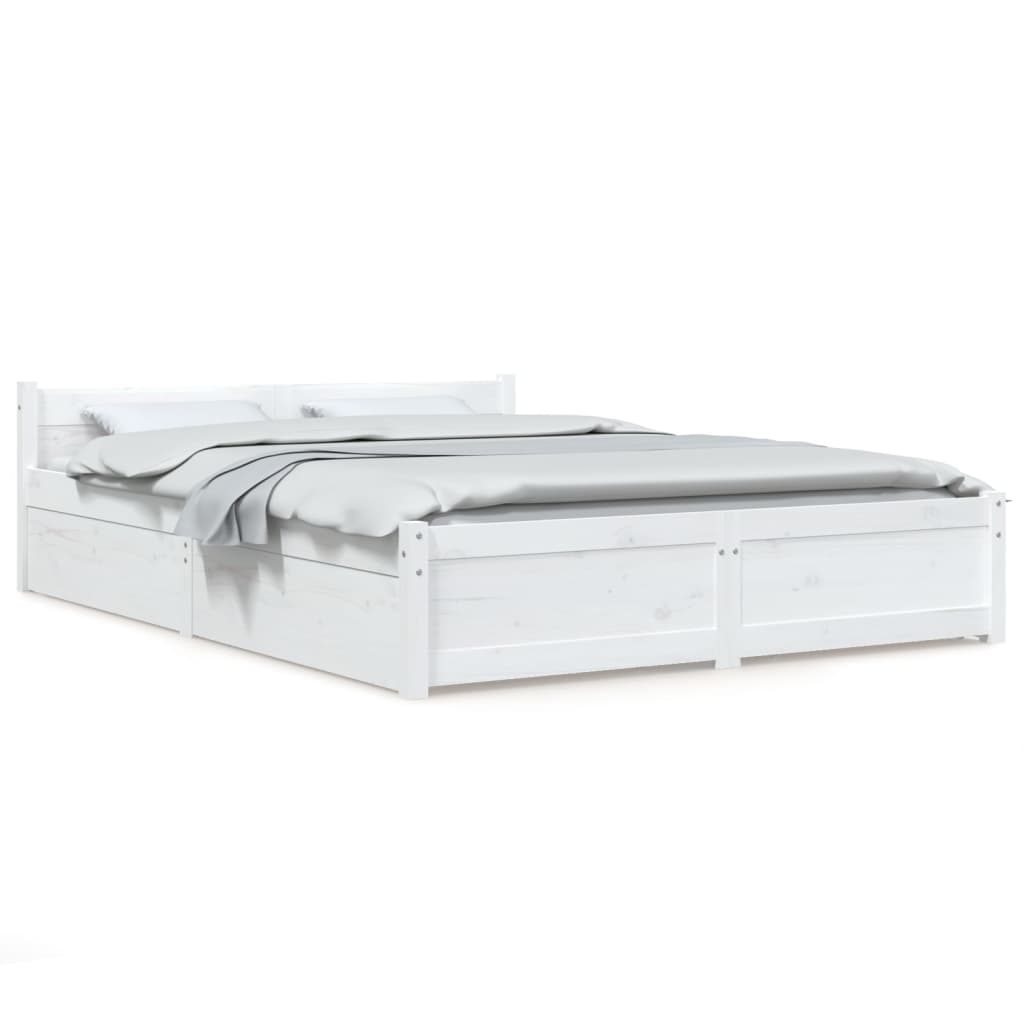 Sengeramme med skuffer hvit 150x200 cm King Size