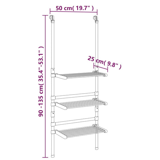 Hengende tørkestativ med 3 etasjer aluminium