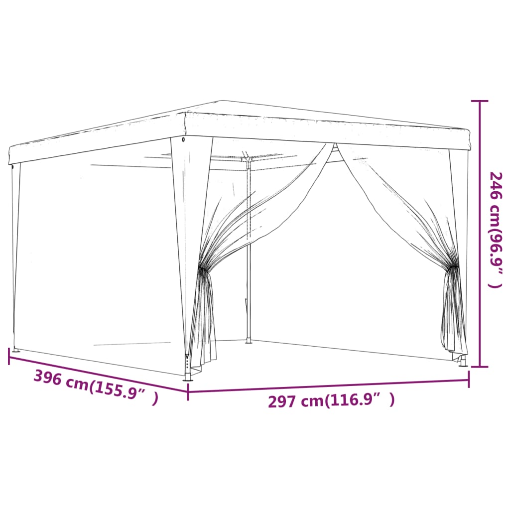Festtelt med 4 sidevegger av netting blå 3x4 m HDPE