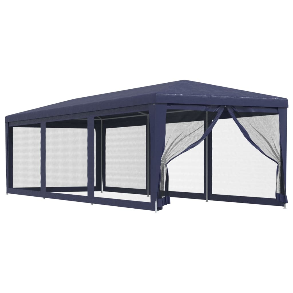 Festtelt med 8 sidevegger av netting blå 3x9 m HDPE