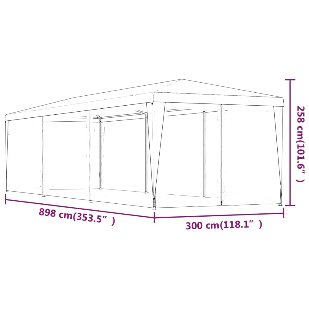 Festtelt med 8 sidevegger av netting blå 3x9 m HDPE