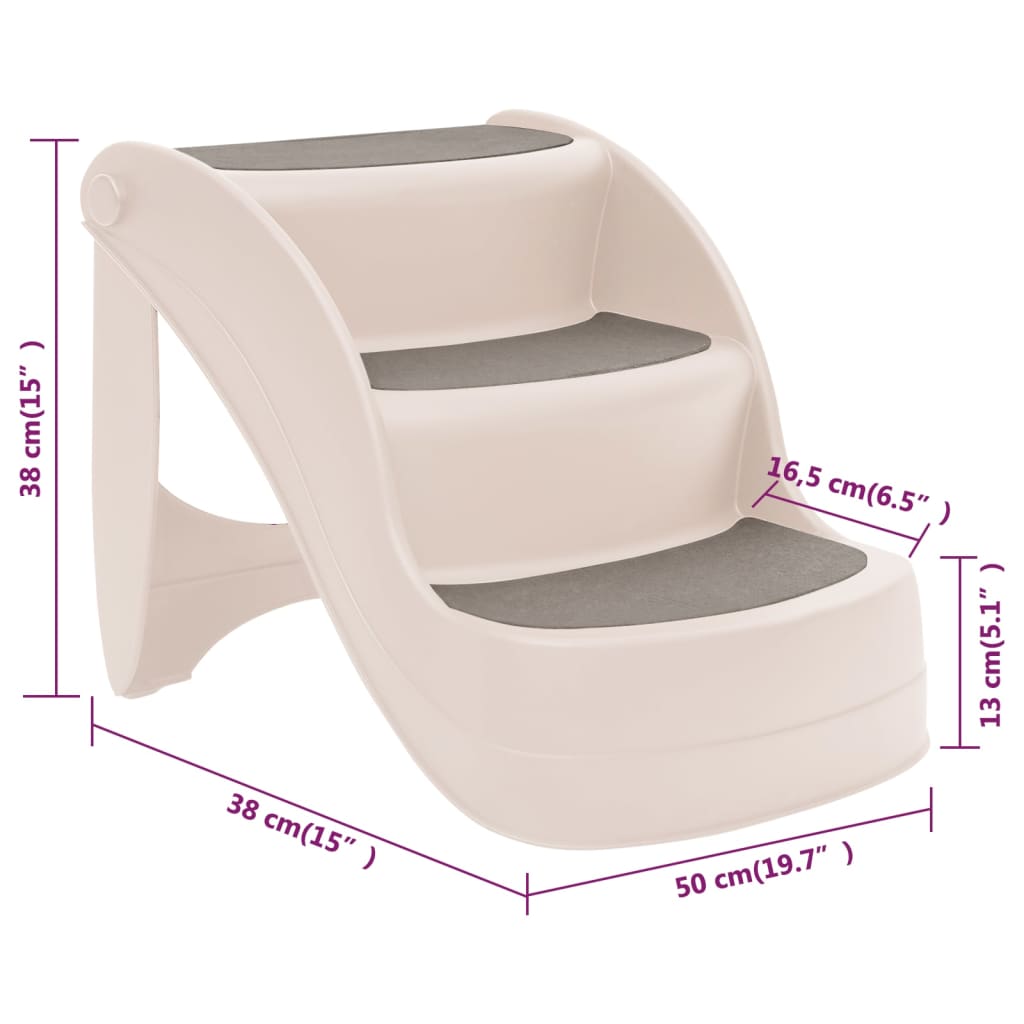 Sammenleggbar 3-trinns hundetrapp kremhvit 50x38x38 cm plast