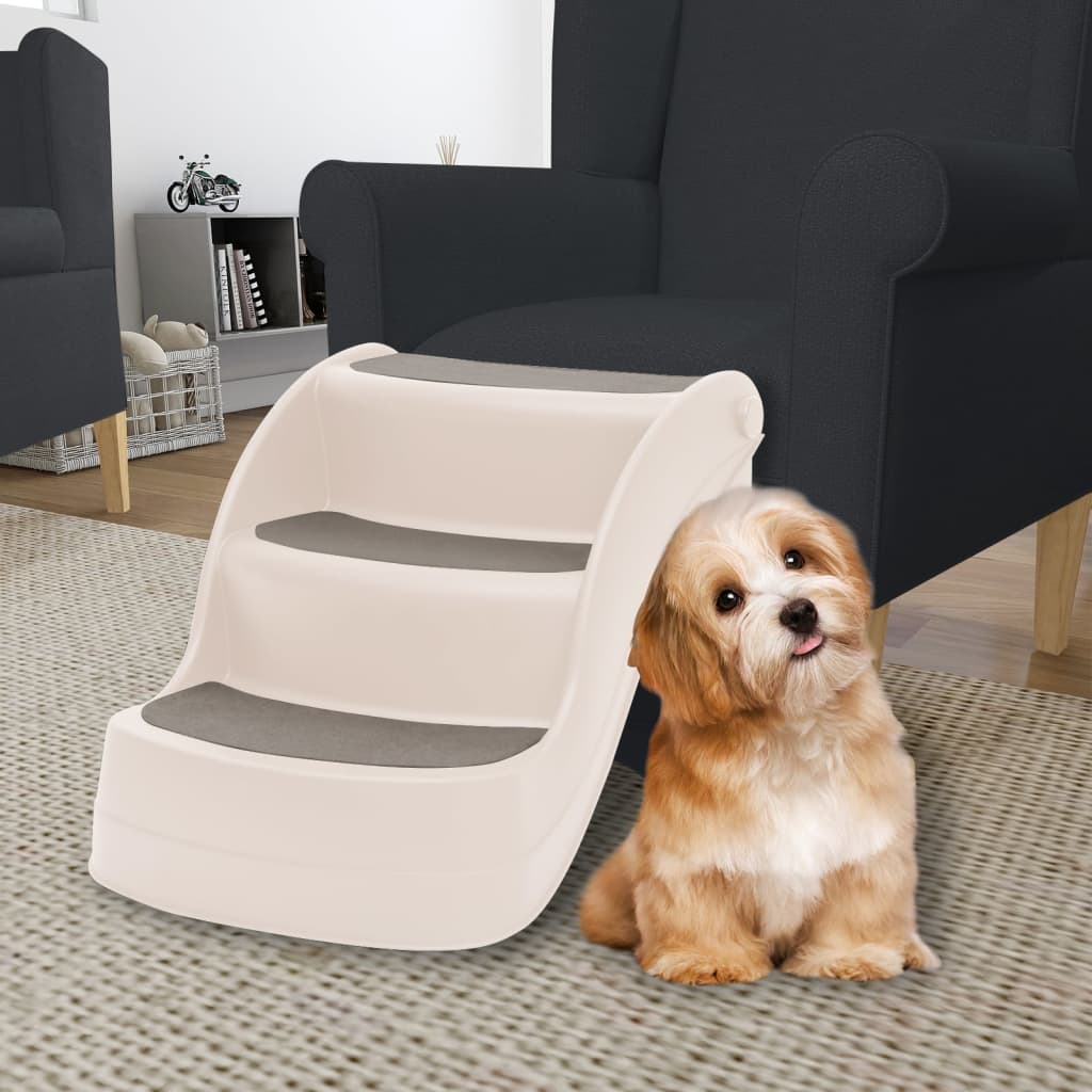 Sammenleggbar 3-trinns hundetrapp kremhvit 50x38x38 cm plast