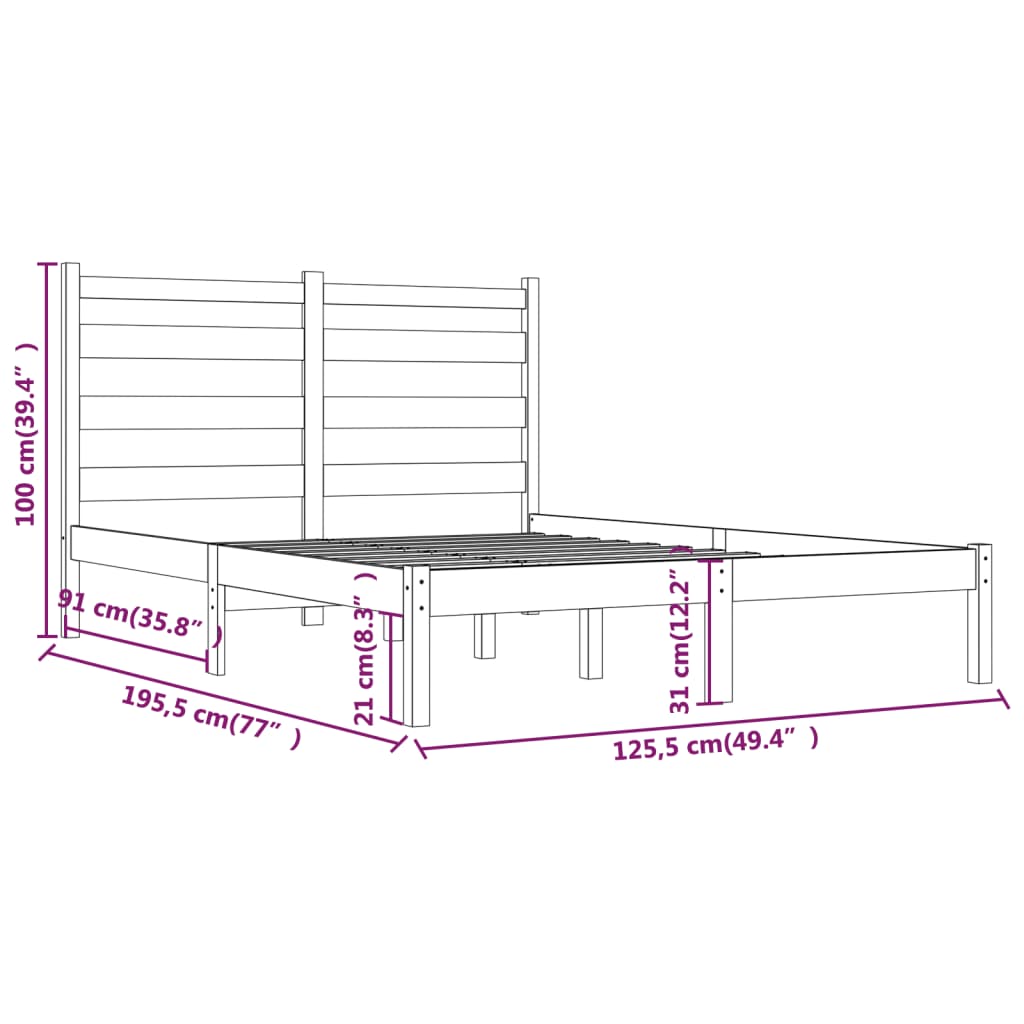 Sengeramme heltre furu 120x190 cm Small Double