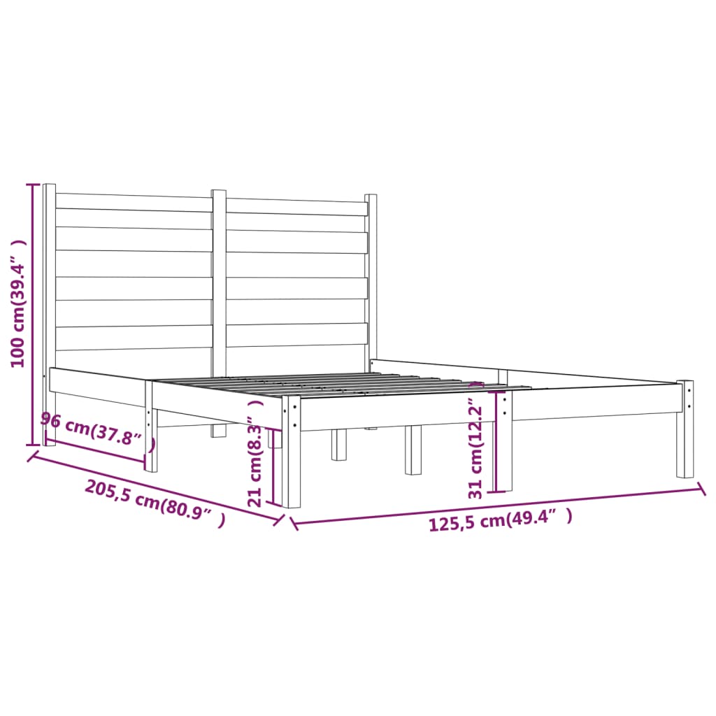 Sengeramme hvit heltre furu 120x200 cm