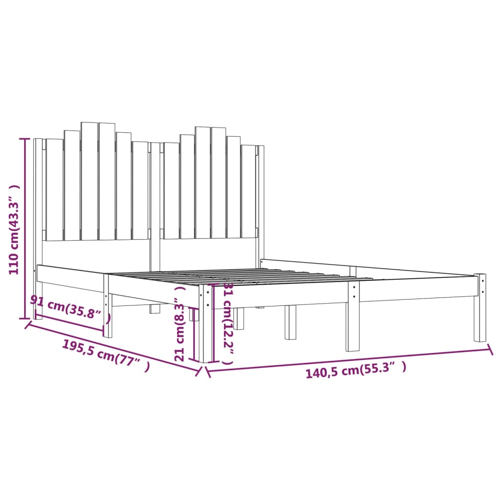 Sengeramme heltre furu 135x190 cm Double