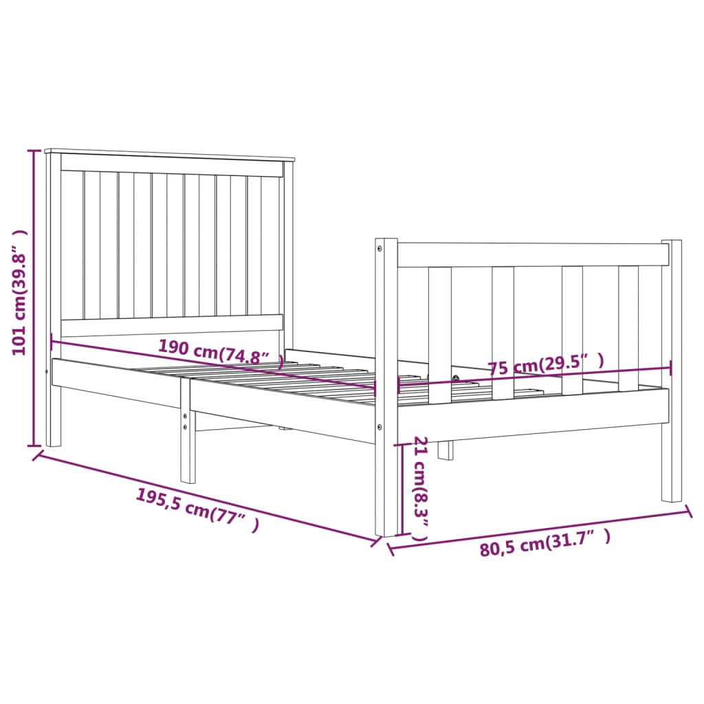 Sengeramme heltre furu 75x190 cm Small Single