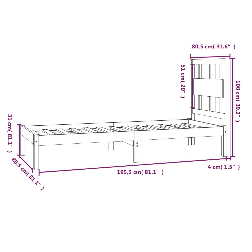 Sengeramme heltre furu 75x190 cm Small Single