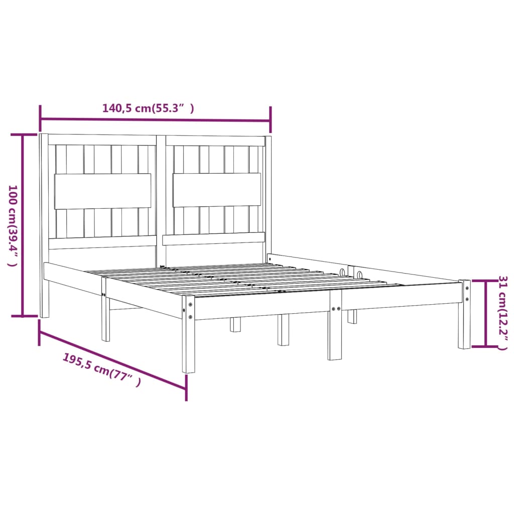 Sengeramme hvit heltre furu 135x190 cm Double