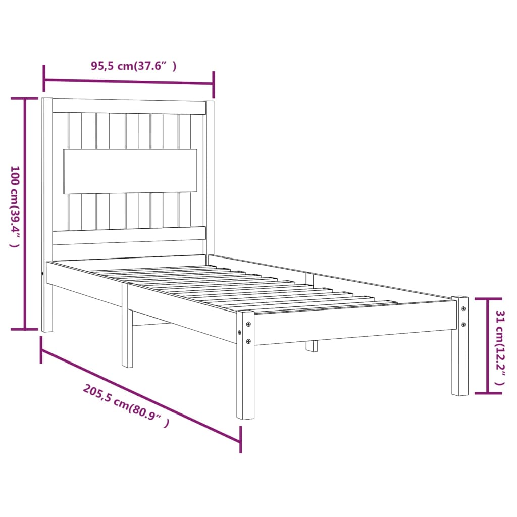 Sengeramme hvit heltre furu 90x200 cm