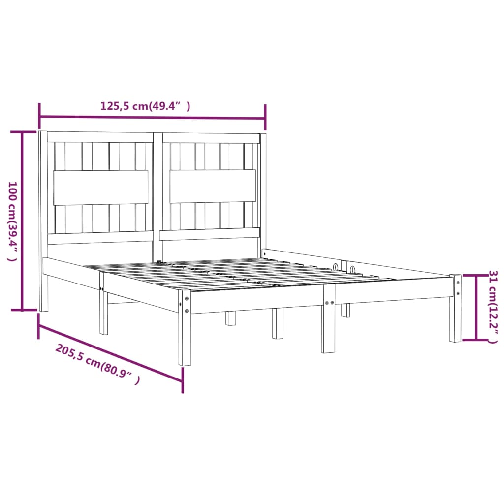 Sengeramme hvit heltre furu 120x200 cm