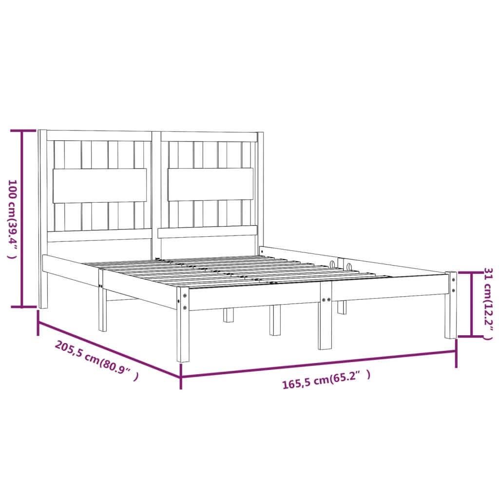 Sengeramme hvit heltre furu 160x200 cm