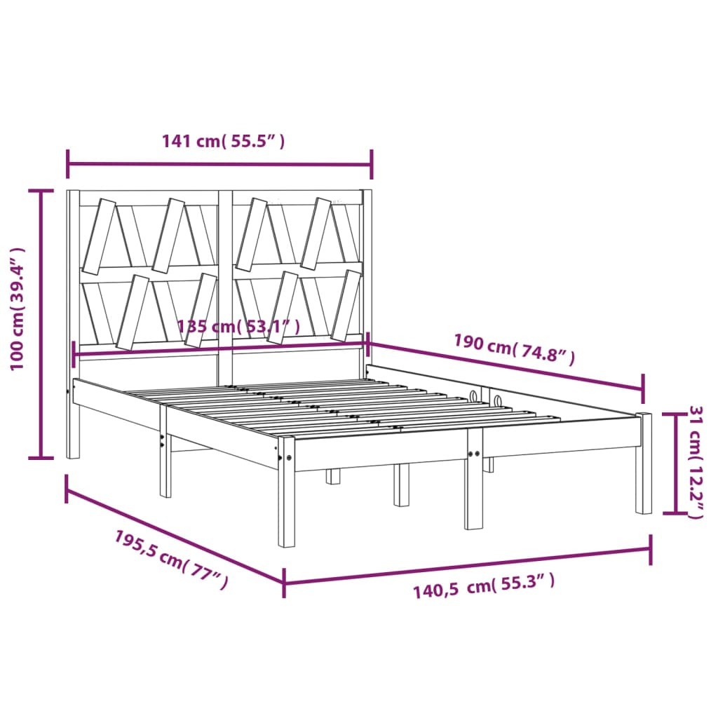 Sengeramme heltre furu 135x190 cm Double