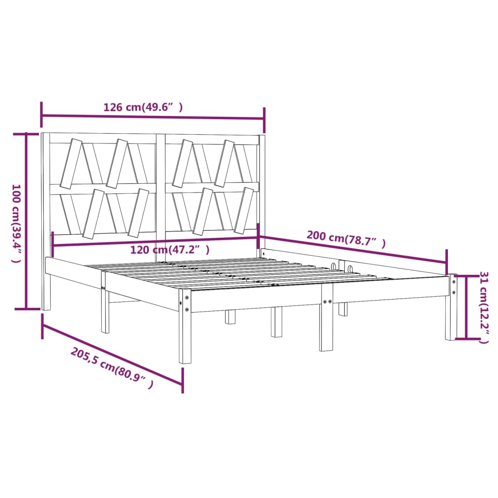 Sengeramme hvit heltre furu 120x200 cm