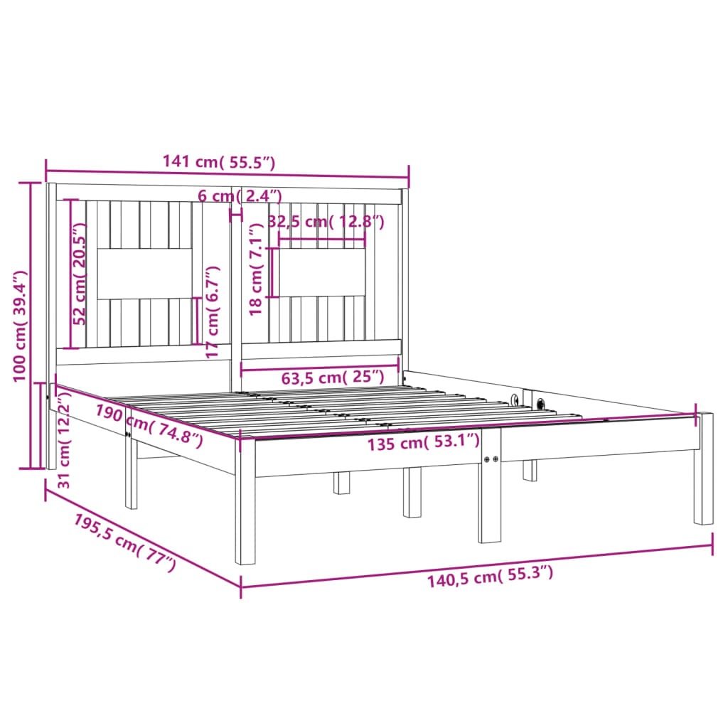 Sengeramme heltre 135x190 cm Double