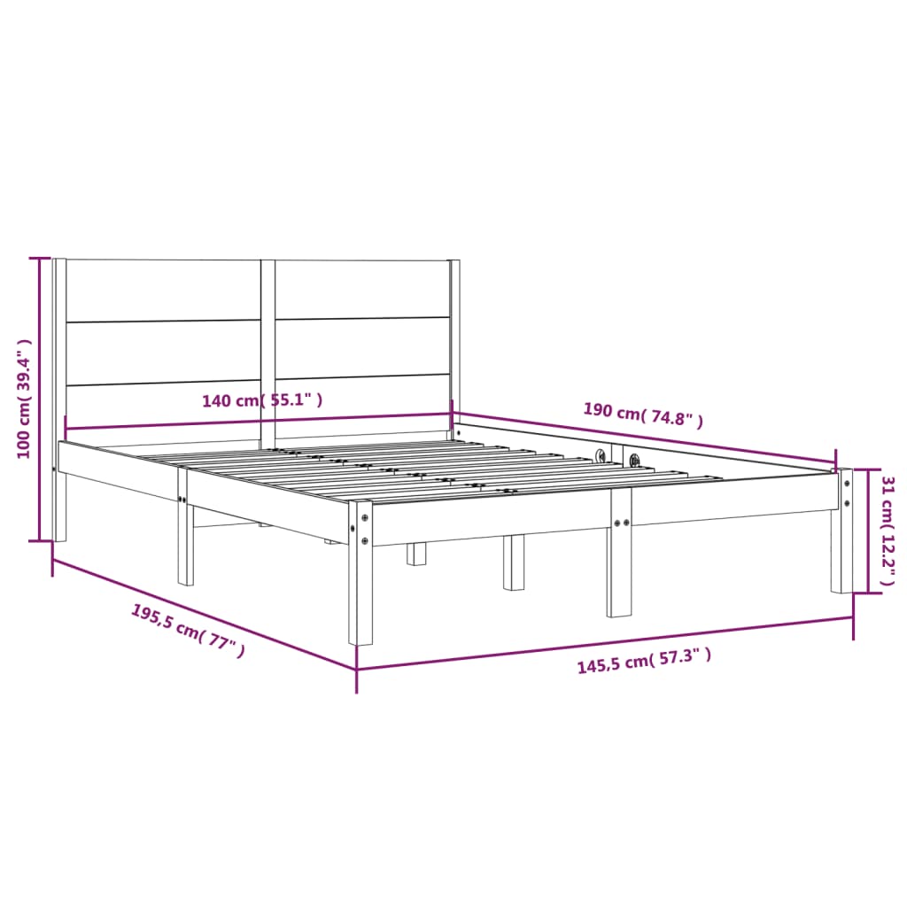 Sengeramme uten madrass hvit 140x190 cm heltre furu