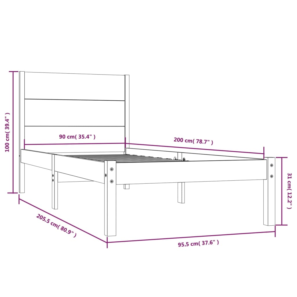 Sengeramme uten madrass 90x200 cm heltre furu