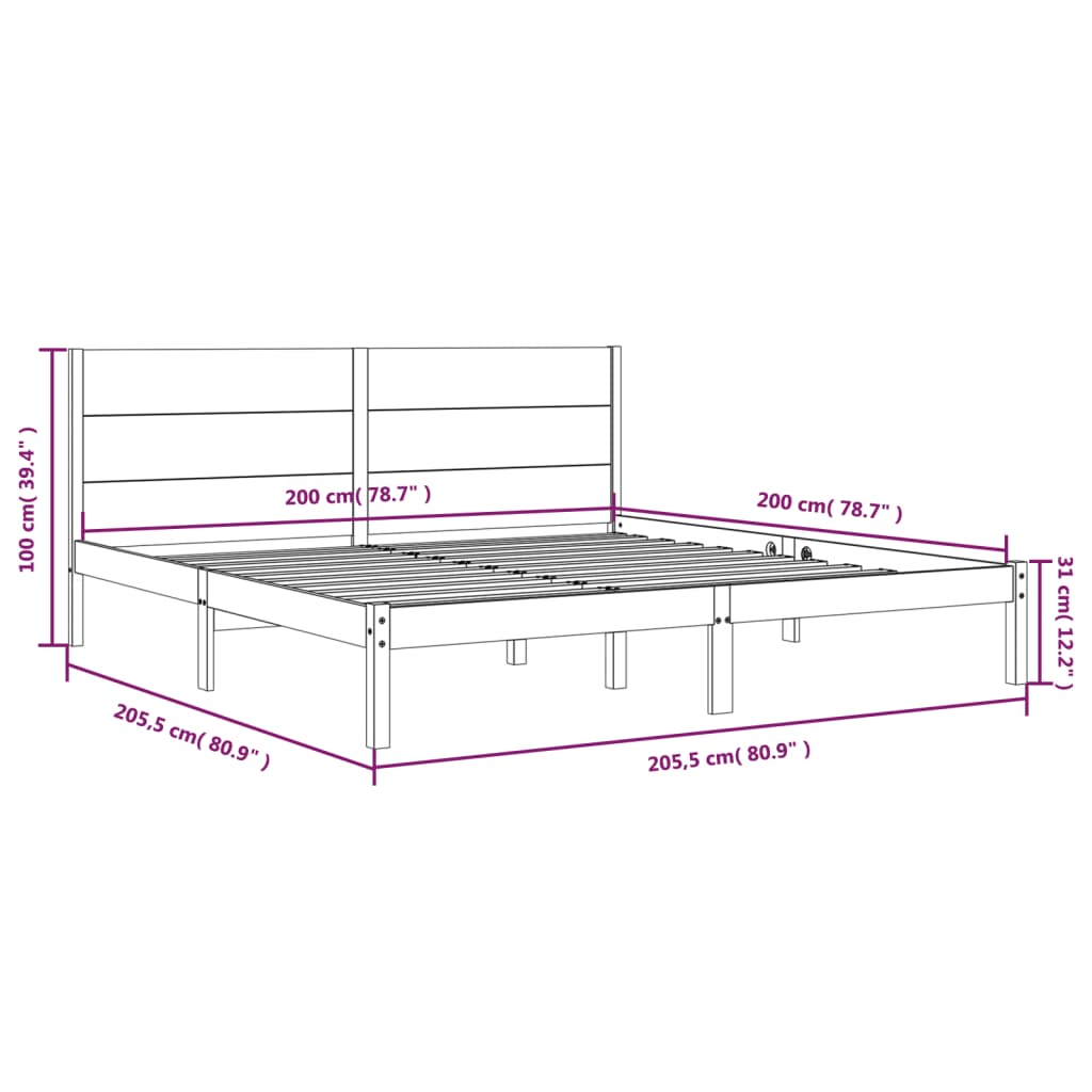 Sengeramme med madrass 200x200 cm heltre furu