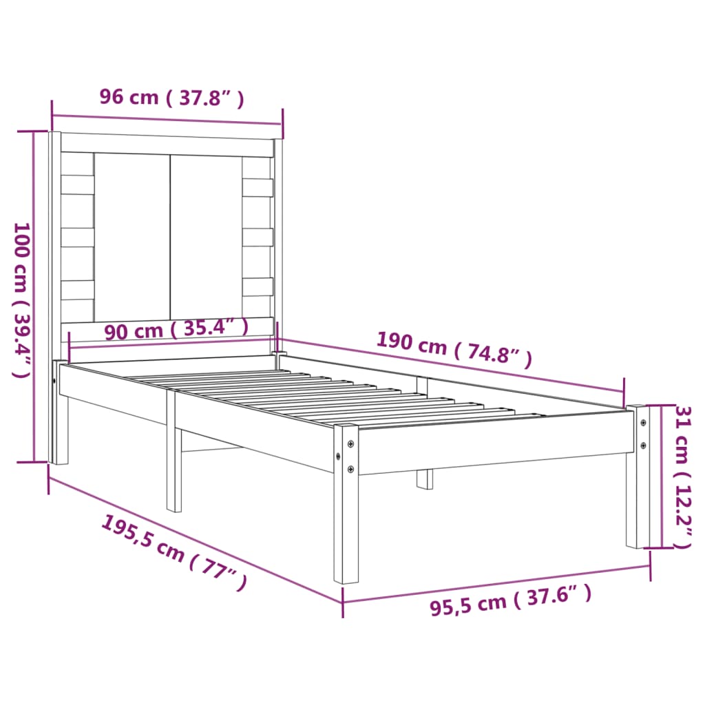 Sengeramme heltre furu 90x190 cm Single