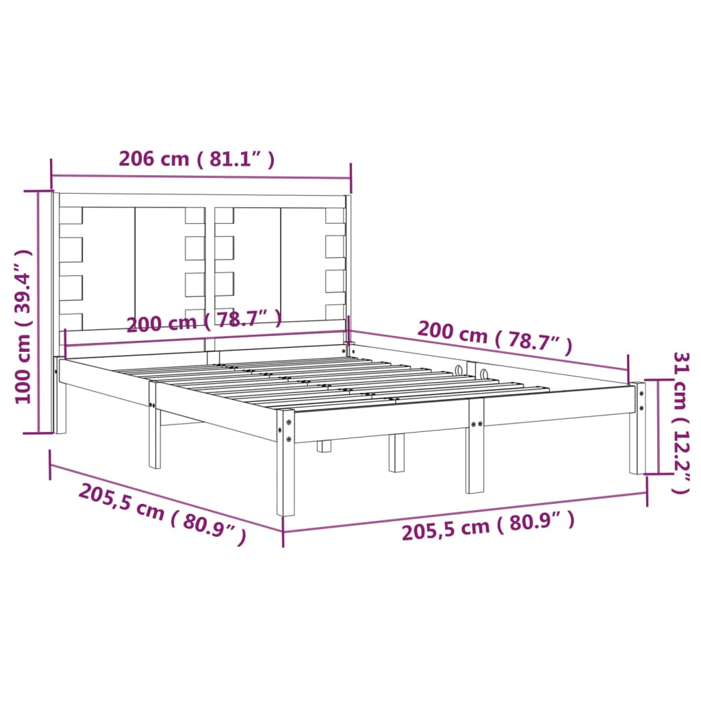 Sengeramme svart heltre furu 200x200 cm
