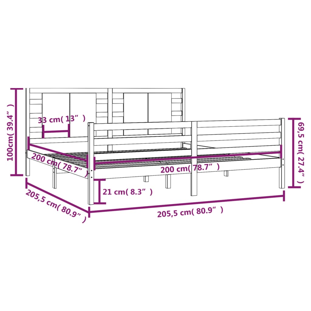 Sengeramme med madrass 200x200 cm heltre furu