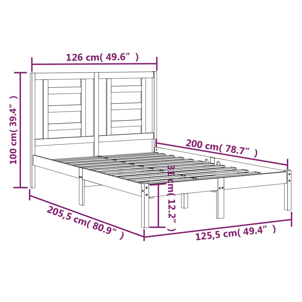 Sengeramme uten madrass 120x200 cm heltre furu